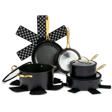 Thyme & Table Nonstick 12-Piece Cookware Set, Black & Gold