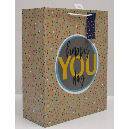 Way to Celebrate Everyday Beige Paper Gift Bag, Happy You Day, 12" x 5" x 15"