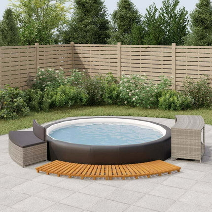 Walmeck Spa Surround Gray Poly Rattan and Solid Wood Acacia