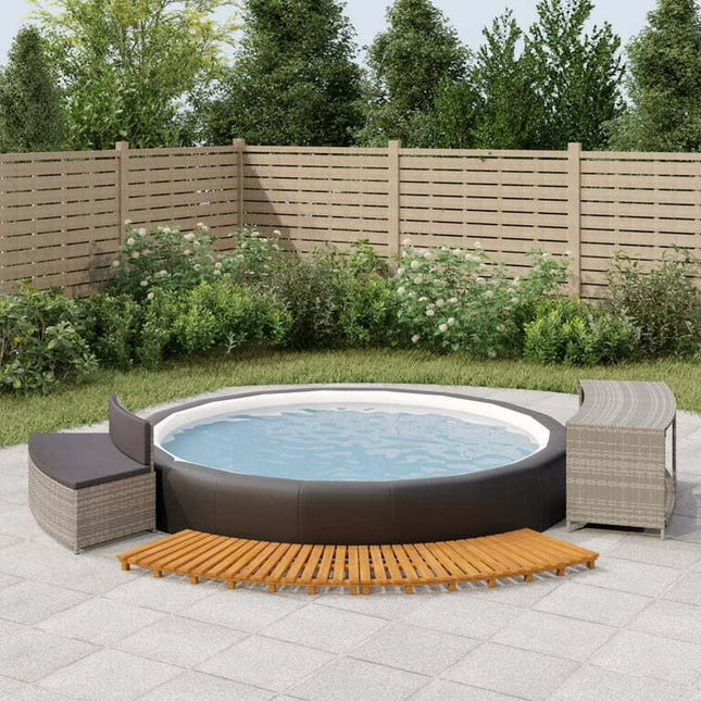 Walmeck Spa Surround Gray Poly Rattan and Solid Wood Acacia