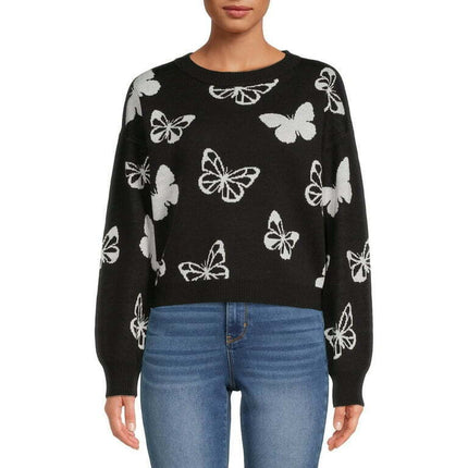 No Boundaries Junior's Cropped Print Sweater, Midweight, Sizes XS-XXXL