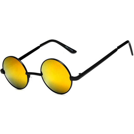 Round Sunglasses - Small (43mm) Black Frame / Red Mirror Lens