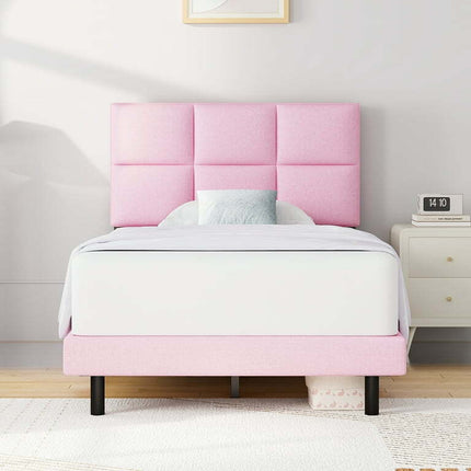 HAIIDE Twin Size bed Frame with Fabric Upholstered Headboard,Pink, Easy Assembly
