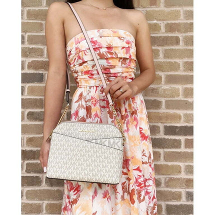 Michael Kors Jet Set Travel Medium Dome Crossbody Signature MK Bag Powder Blush