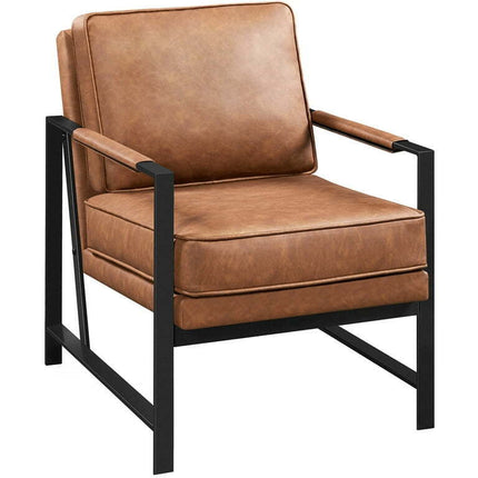 Topeakmart Upholstered Faux Leather Accent Chair with Metal Arms, Light Brown