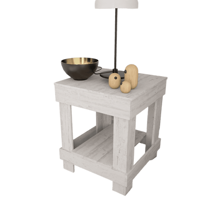 Woven Paths Rustic Wood Square End Table with Shelf, White