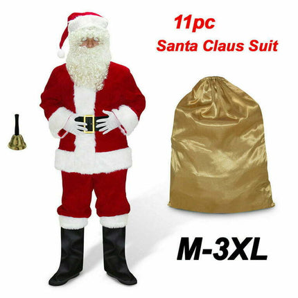 Men's Santa Claus Costume 11PCS. Christmas Velvet Adult Deluxe Santa Suit -2XL