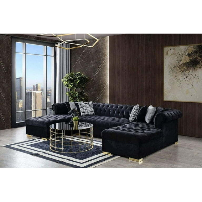 Bianco Velvet Black Double Chaise Sectional