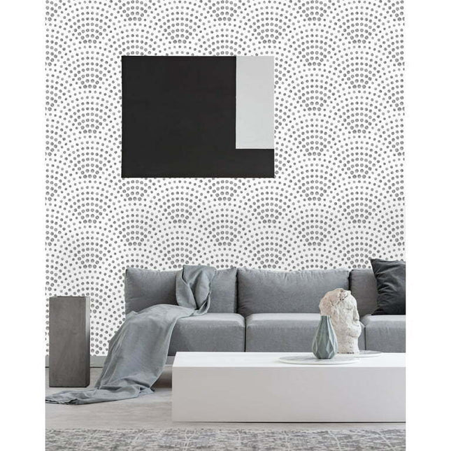 Gray Scalloped Dots Peel and Stick Wallpaper