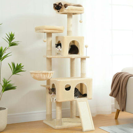 PAWZ Road 64" Cat Tree Tower Large Scratching Posts Tower for Bigger Cats,Beige