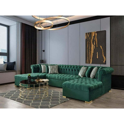 Bianco Velvet Green Double Chaise Sectional