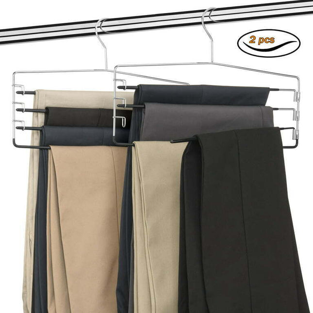 USTECH 4-Tier Non Slip Pants Organizer Chrome Metal Clothes Hanger, 2 Pack