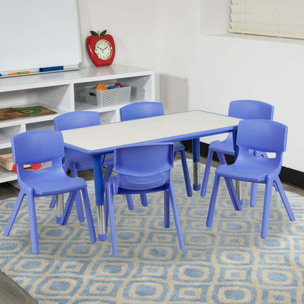 23.625" W x 47.25" L Blue Plastic Activity Table Set-6 Chairs