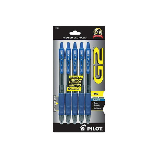Pilot G2 Retractable Gel Pens, Fine Point (0.7 mm), Blue Ink, 5 Count 588909355