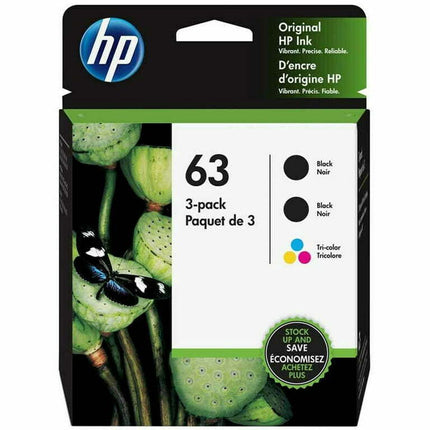 HP 63 3-pack 2 Black/1 Tri-color Original Ink Cartridges (1VW09AN)
