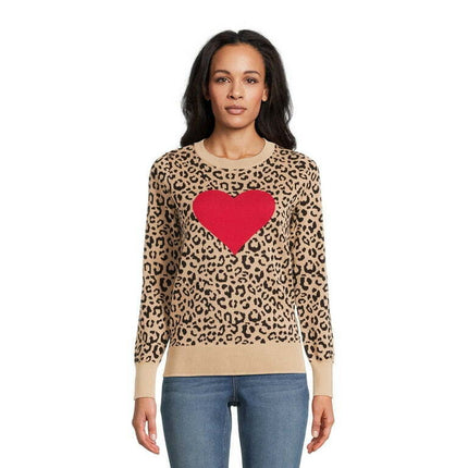 Time and Tru Women's Print Crew Neck Sweater, Midweight, Sizes XS-XXXL