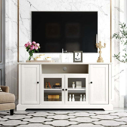 Aukfa TV Stand with Storage Shelves for TVs up to 65" - White
