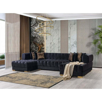 Ariana Black Velvet Double Chaise Sectional