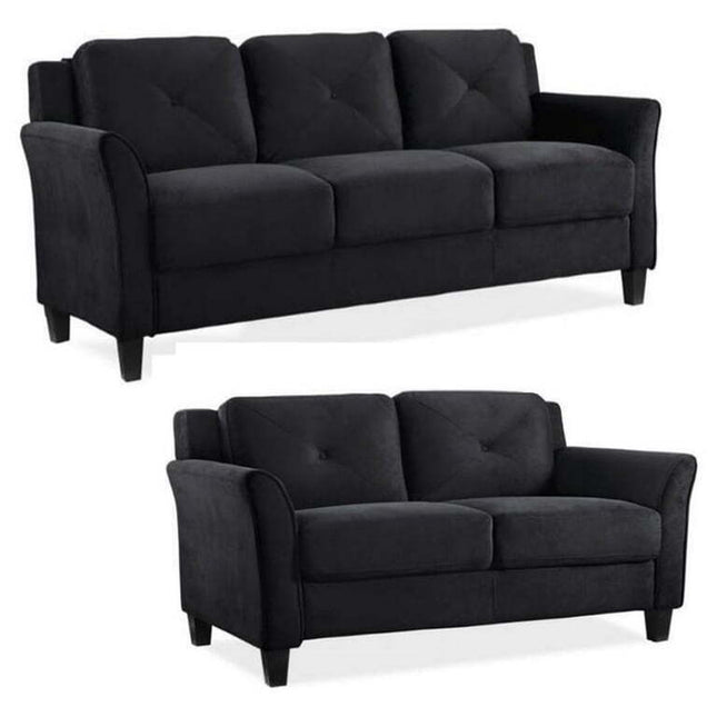 Home Square 2 Piece Living Room Set with Sofa and Loveseat in Black