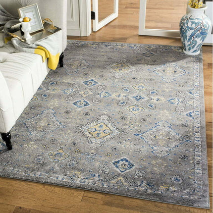 SAFAVIEH Evoke Stamen Traditional Bordered Area Rug, Dark Grey/Yellow, 6'7" x 9'