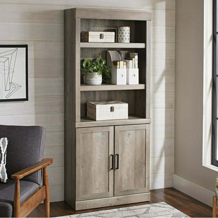 Better Homes & Gardens Glendale 5 Shelf Bookcase with Doors, Rustic Gray Finish