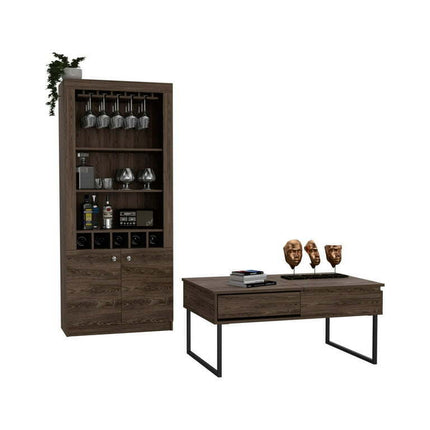TUHOME Orleans 2 Piece Living Room Set, Bar Cabinet  Coffee Table,