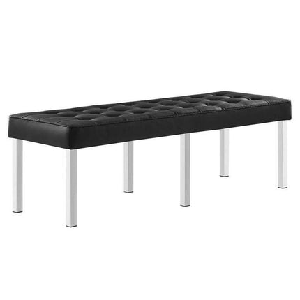 Modway Loft Tufted Vegan Leather Upholstered Accent Bench in Silver Black