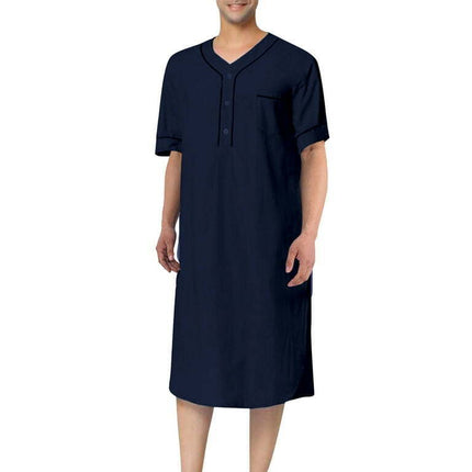 AMILIEe Loose Nightgown for Men - Short Sleeve Nightshirt with Pockets