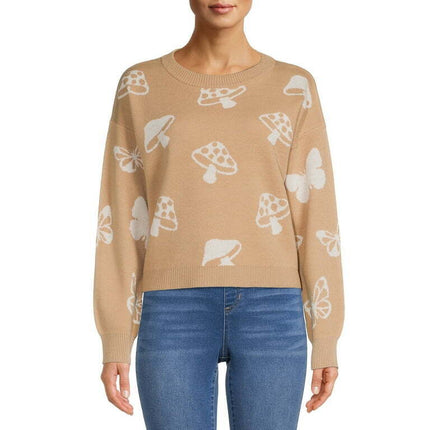 No Boundaries Junior's Cropped Print Sweater, Midweight, Sizes XS-XXXL