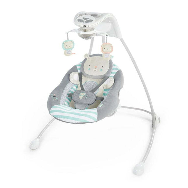 Ingenuity InLighten Foldable Lightweight Baby Swing with Lights, Lion, Gray