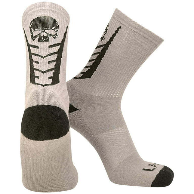 Topsox Lacrosse LAX Crew socks in Grey and Black with Skull (Large (9-12))