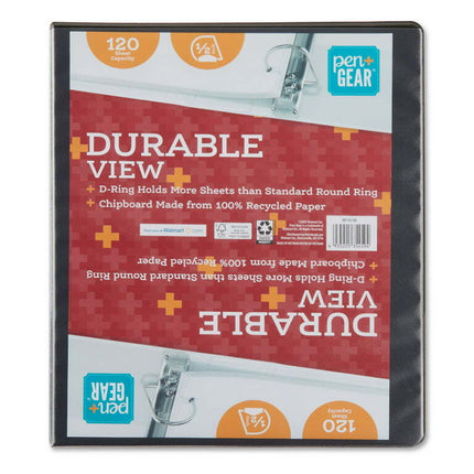 Pen+Gear 1/2 inch Durable View Binder, 3 D-Rings, Black