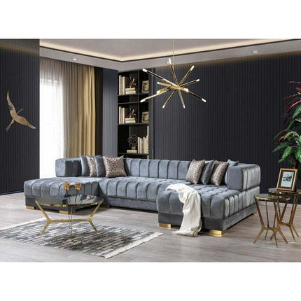 Ariana Gray Velvet Double Chaise Sectional