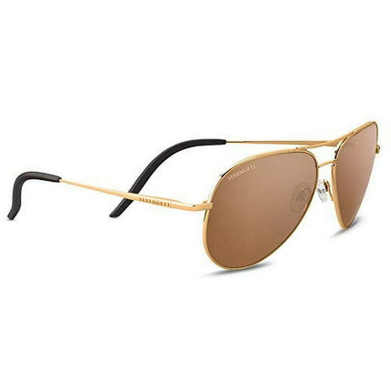 Serengeti Carrara 59mm Aviator Polarized Drivers Sunglasses (Shiny Bold Gold))