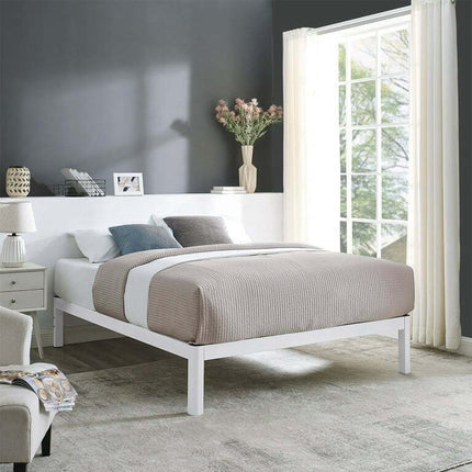 Mainstays Wood Slat White Metal Platform Bed Frame, King