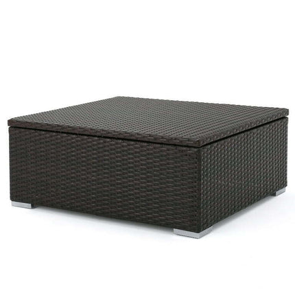GDF Studio Mesa Outdoor Wicker Coffee Table with Storage, Multibrown