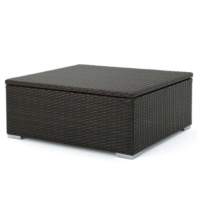 GDF Studio Mesa Outdoor Wicker Coffee Table with Storage, Multibrown
