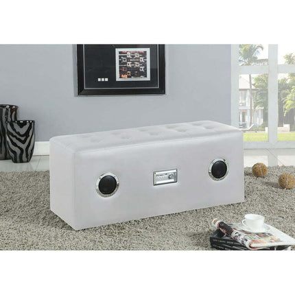 38" X 15" X 17" White Pu Lounge Bench With Bluetooth Speaker