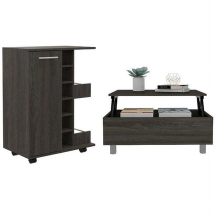 Home Square 2-Piece Set with Bar Cart Cabinet & Coffee Table in Espresso