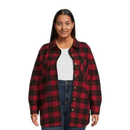 Terra & Sky Women's Plus Size Plaid Button Down Shacket
