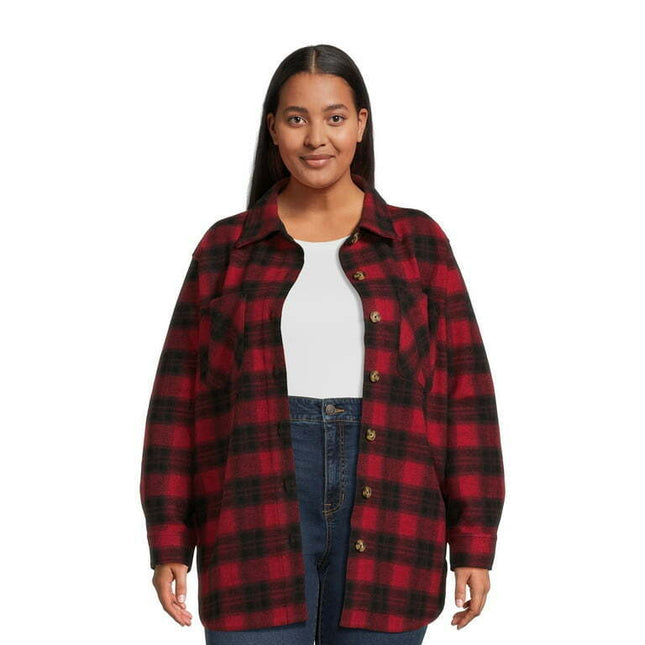 Terra & Sky Women's Plus Size Plaid Button Down Shacket