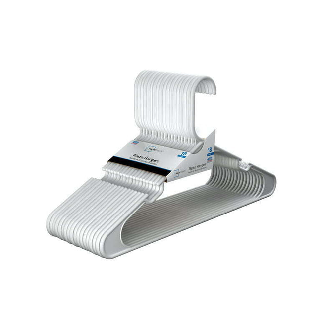 Mainstays Clothing Hangers, 18 Pack, White, Durable Plastic