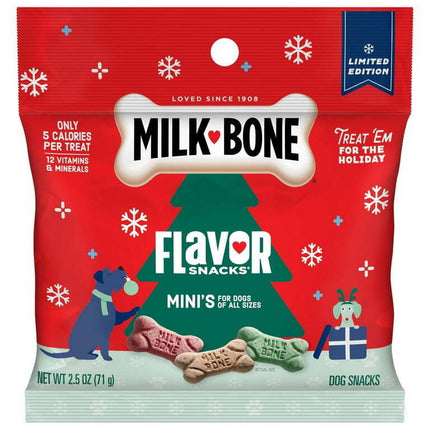 Milk-Bone Mini’s Flavor Snacks Biscuits, Holiday Dog Treats, 2.5 oz Bag