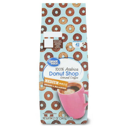 Great Value Donut Shop, 100% Arabica, Medium Roast, Ground Coffee, 12 oz