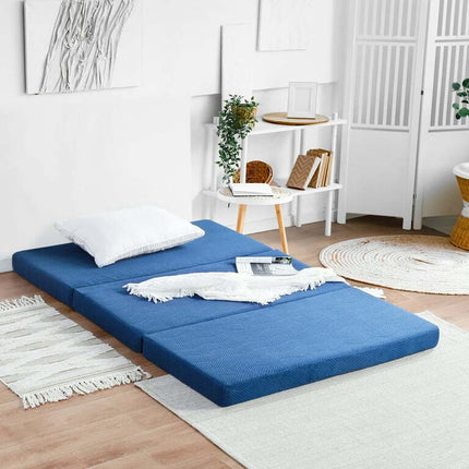 GrandRest 4'' Adult Tri-Fold Memory Foam Mattress, Blue, Narrow Twin