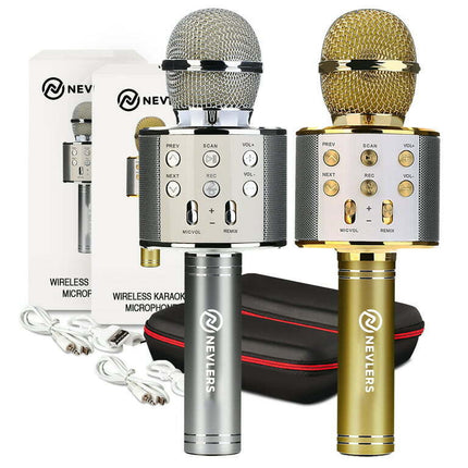 Nevlers Gold & Silver Handheld Microphones | 2-Pack | Built in Bluetooth Speaker