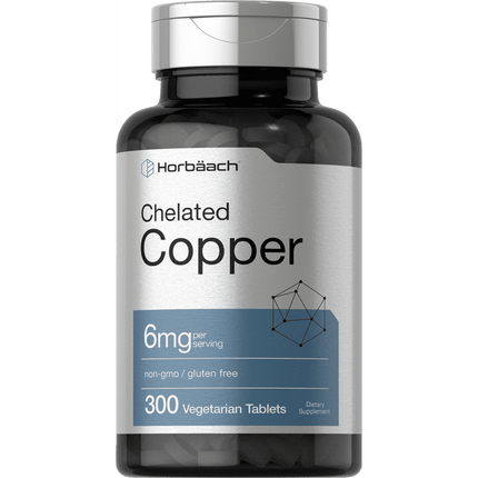Chelated Copper 6mg | 300 Tablets | Vegetarian Formula | by Horbaach