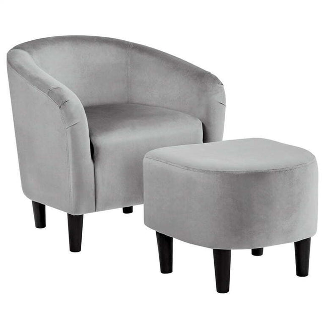 Easyfashion Barrel Accent Chair with Ottoman, Gray Velvet