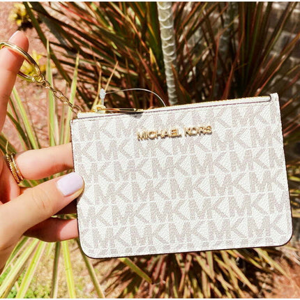 Michael Kors Jet Set Small Top Zip Coin Case ID Vanilla MK