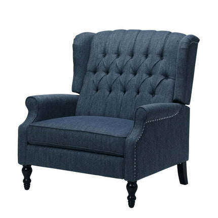 Noble House Khalid Oversized Fabric Push Back Recliner, Navy Blue